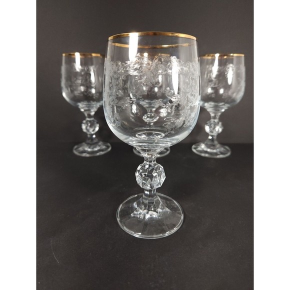 Bohemia Crystal Dining 4 Vtg Bohemia Crystal Queens Lace Etched